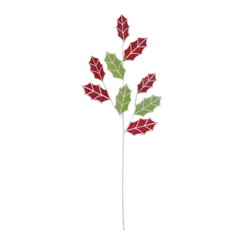 Melrose Glittered Fabric Holly Spray (Set of 6)