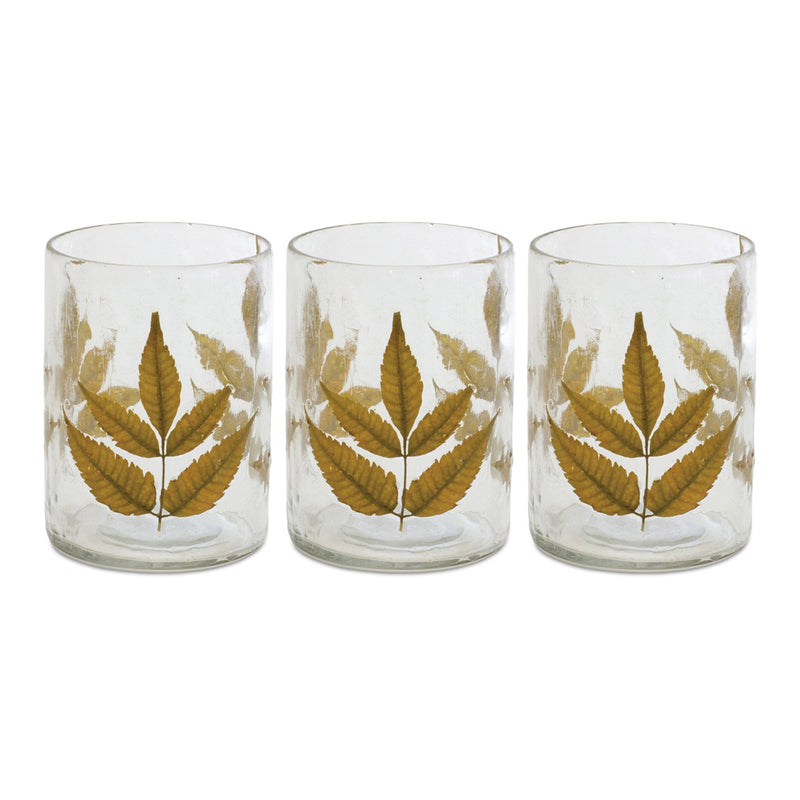 Melrose Dried Leaf Glass Candle Holder (Set of 3)
