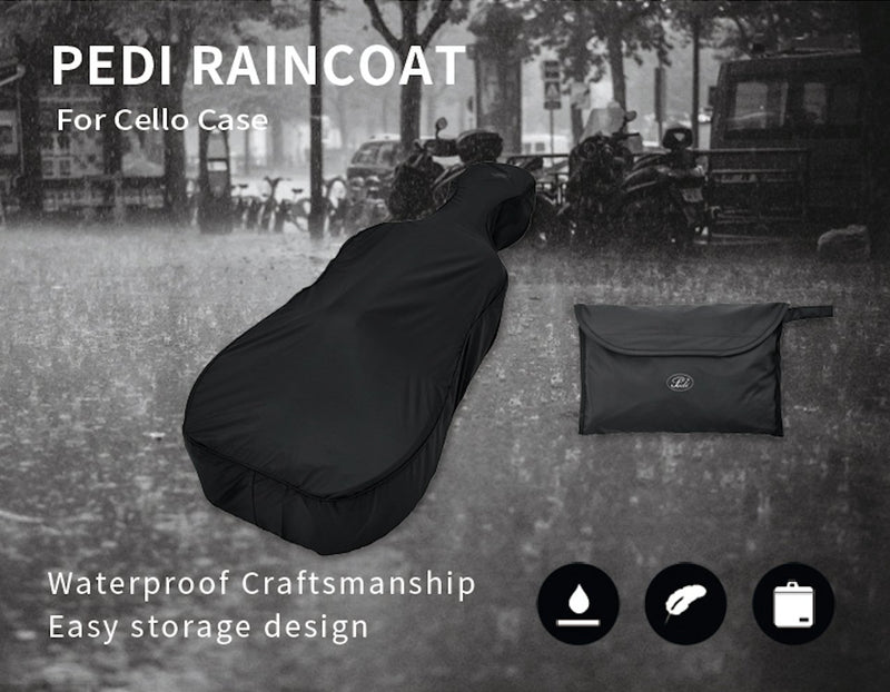 Pedi Cello Case Raincoat – Black, Waterproof Cover with Storage Pouch