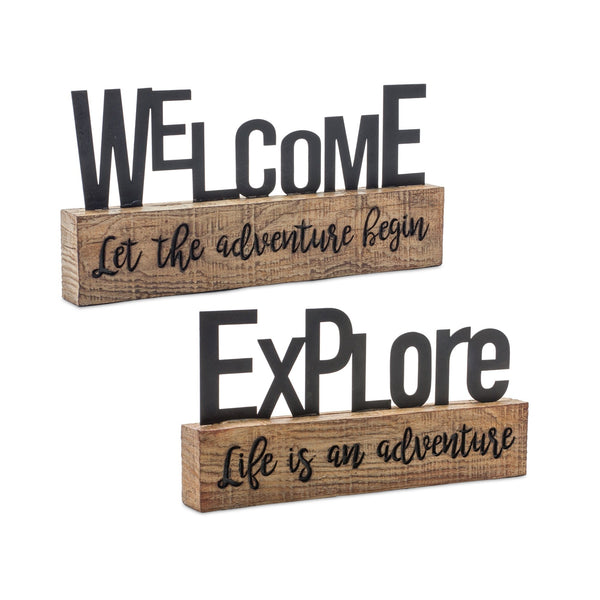 Melrose Explore and Welcome Tabletop Sentiment Sign Wall Decor