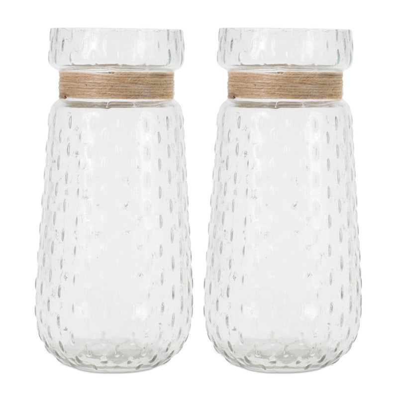 Melrose Texture Glass Vase with Jute Accent (Set of 2)