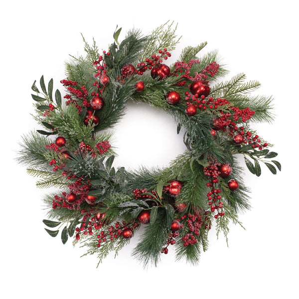Melrose Mixed Pine Berry and Ornament Wreath 24"D