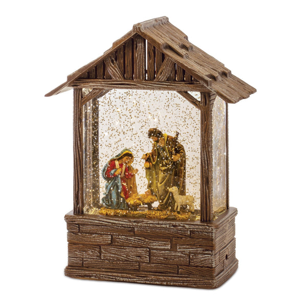 Melrose LED Snow Globe Nativity Barn 8.25"H