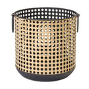 Melrose Punched Metal Candle Holder with Rattan Design (Set of 2)