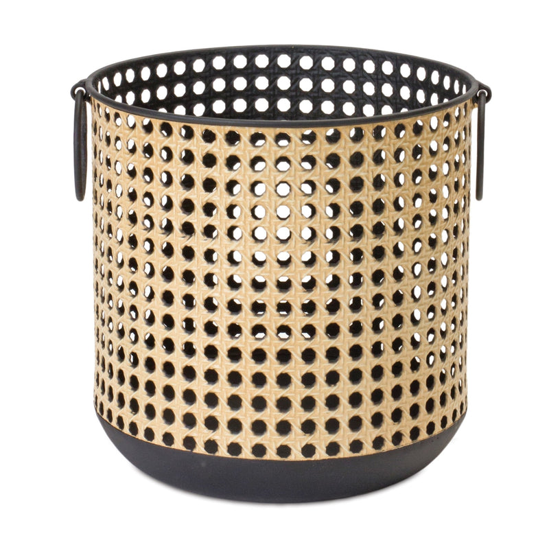 Melrose Punched Metal Candle Holder with Rattan Design (Set of 2)