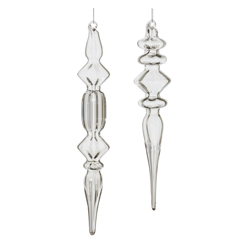 Grey Glass Finial Drop Ornament (Set of 12)