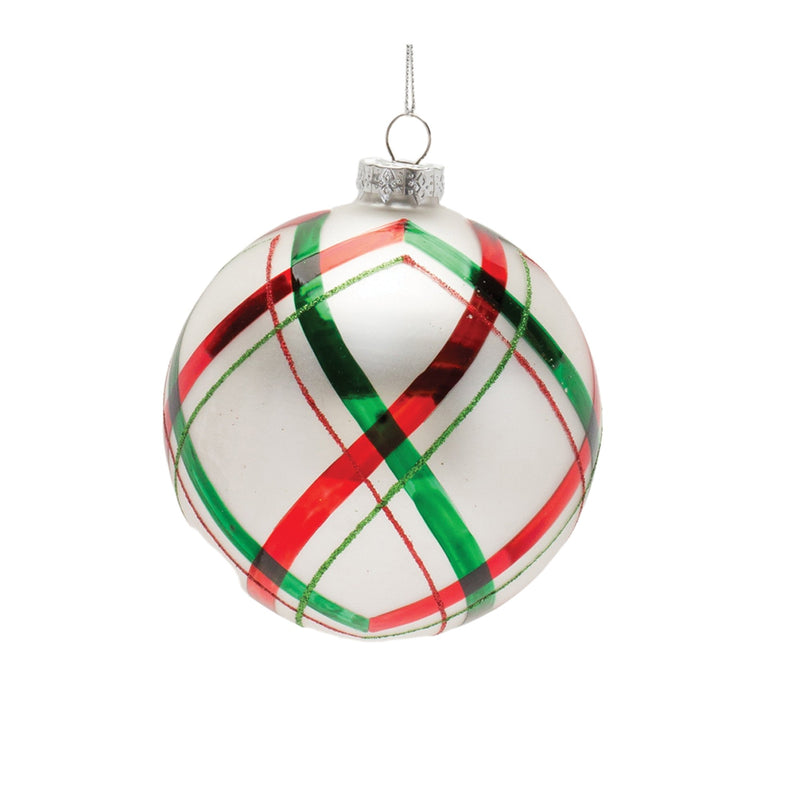 Plaid Glittered Glass Ornament (Set of 6)