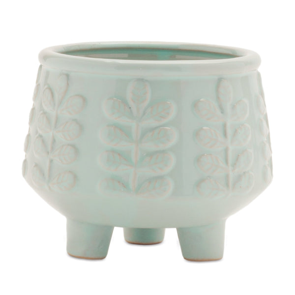 Melrose Footed Ceramic Leaf Pattern Planter Set of 4 Planter, Ceramic