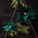 Melrose Forest Green Poinsettia Stem (Set of 2)