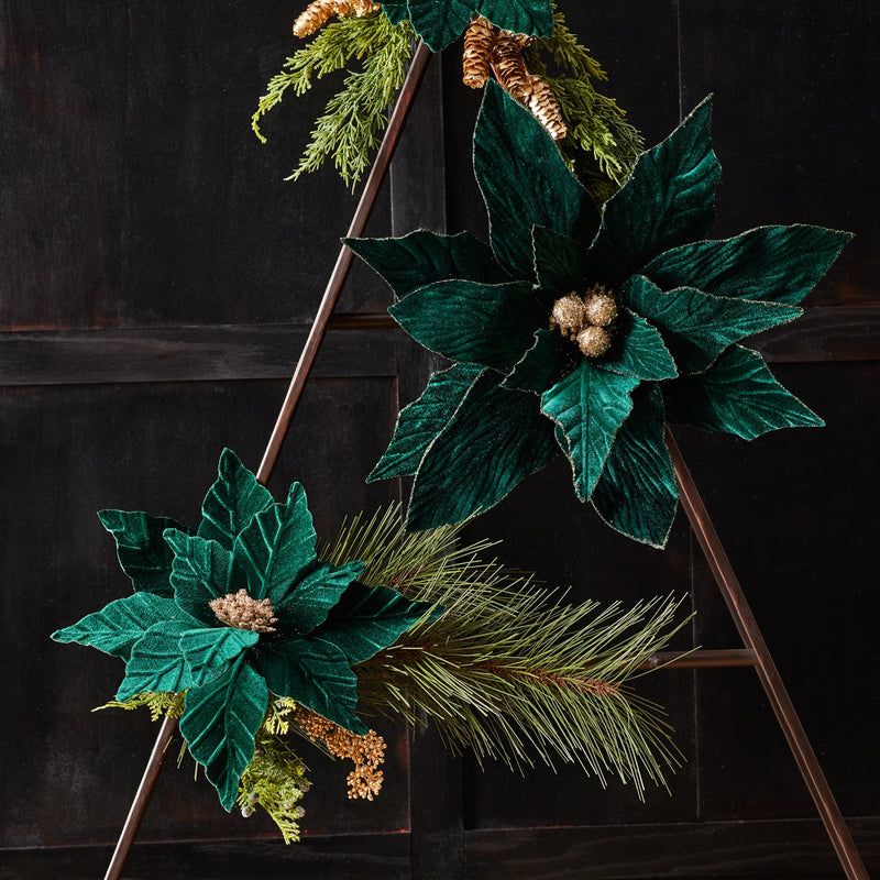 Melrose Forest Green Poinsettia Stem (Set of 2)
