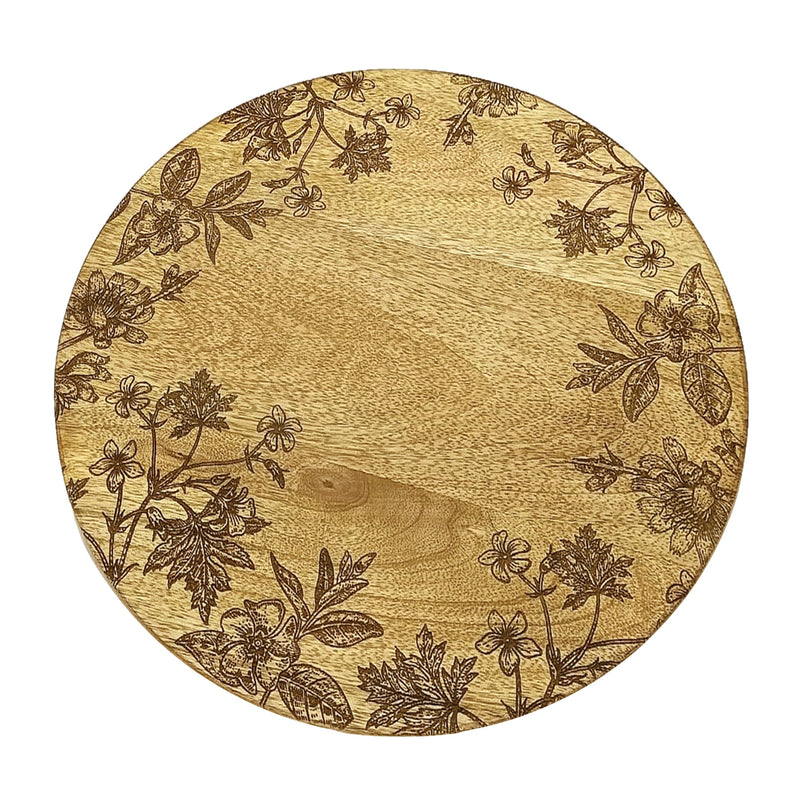 Melrose Floral Etched Mango Wood Tray
