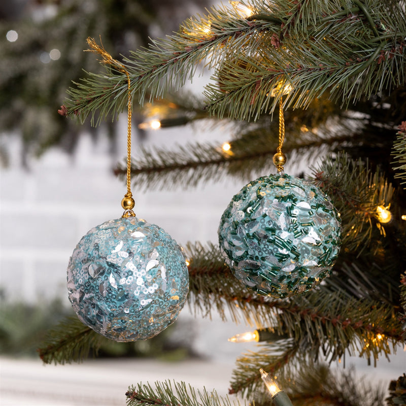 Blue Sequined Ball Ornament (Set of 12)