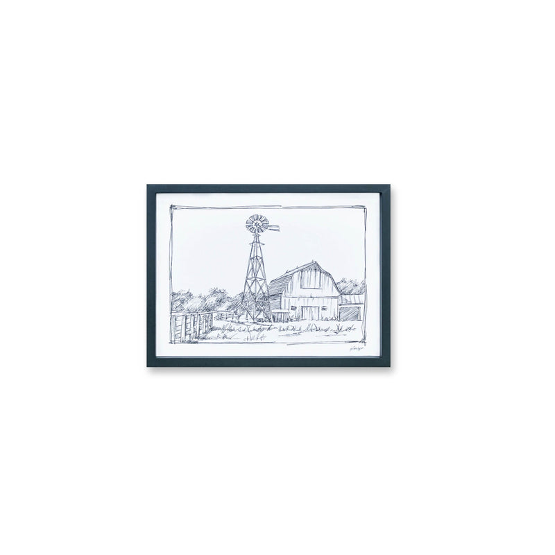 Melrose Framed Sketch Art Barn Print Wall Decor, Rustic