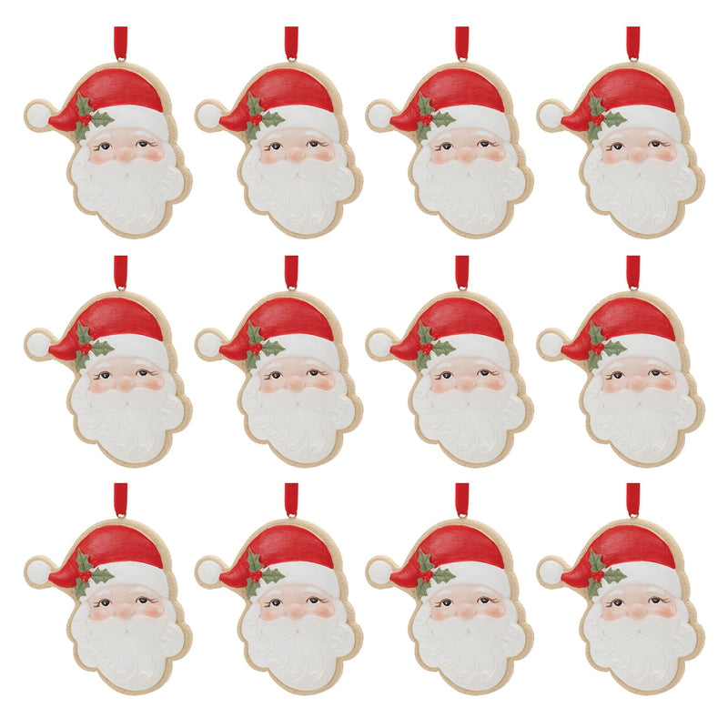 Melrose Frosted Santa Cookie Ornament (Set of 12)