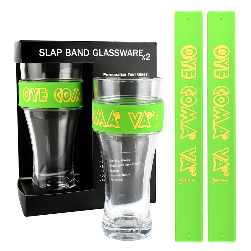 Iconic Concepts Santana 2-Pack Slap Band Glassware - Green/Yellow "Oye Como Va"