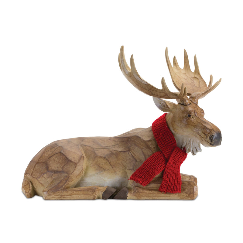 Melrose Carved Winter Moose with Scarf (Set of 2)