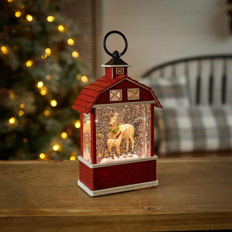 Melrose LED Horse Barn Snow Globe 11"H