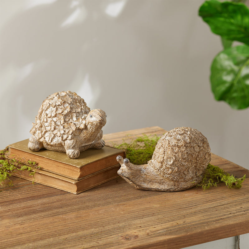 Melrose Floral Turtle and Snail Decor (Set of 2)
