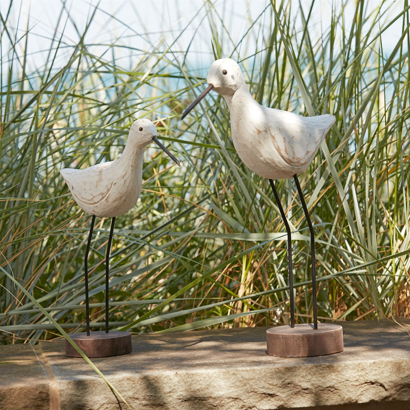 Melrose Carved Wood Sea Bird with Metal Stand (Set of 2)