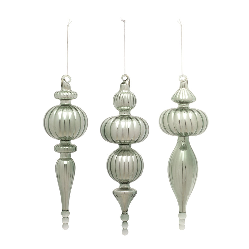 Sage Green Glass Finial Drop Ornament (Set of 6)