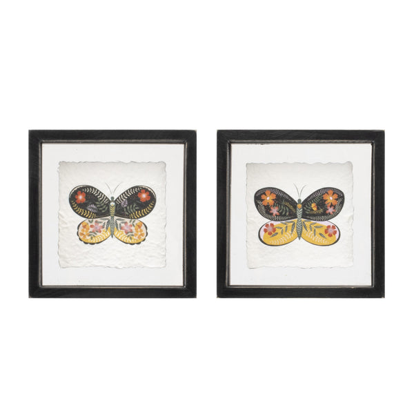 Melrose Framed Butterfly Block Wall Decor, Modern, Wood