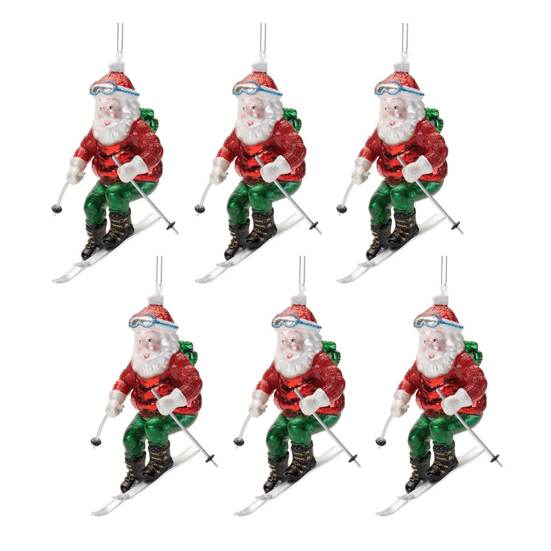 Melrose Glass Skiing Santa Oranment (Set of 6)