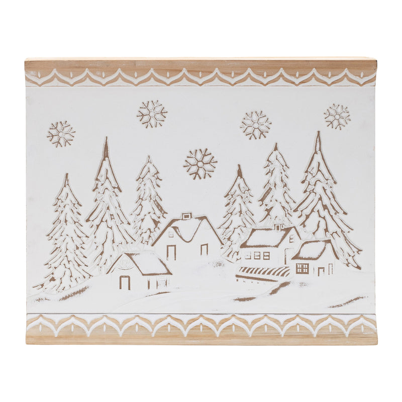Melrose Carved Wood Winter Village Wall Art 19"L