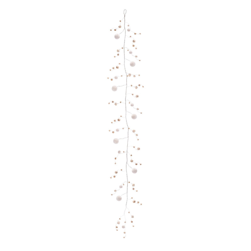 Melrose Wood Bead and Puff Ball Garland (Set of 2)