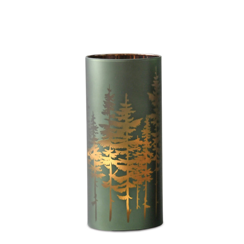 Melrose Frosted Pine Trees Glass Candle Holder (Set of 2)