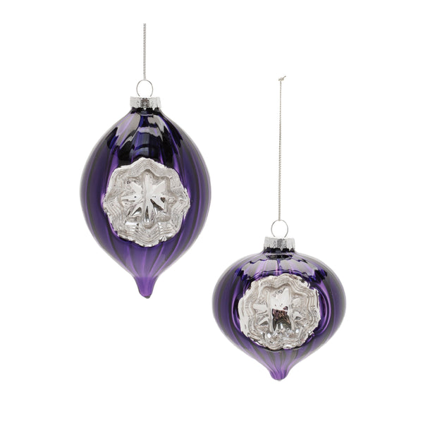 Melrose Purple Glass Reflector Ornaments – Set of 12