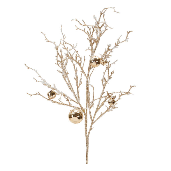 Melrose Flocked Twig Branch with Sleigh Bells (Set of 6)