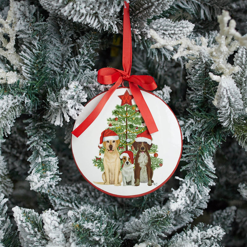 Melrose Dogs and Christmas Tree Disc Ornament (Set of 12)