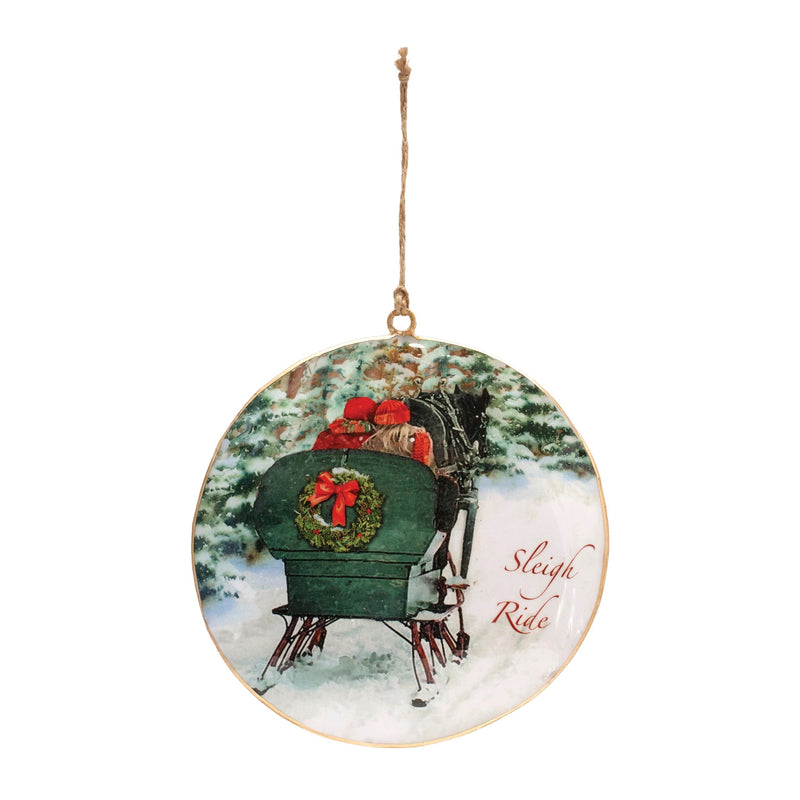Melrose Metal Couple Sleigh Ride Disc Ornament (Set of 6)