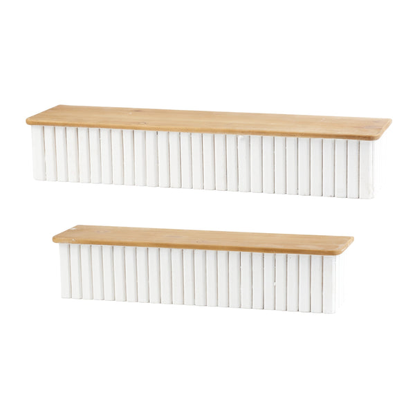 Melrose Ribbed Wood Wall Shelf, Modern, Wood