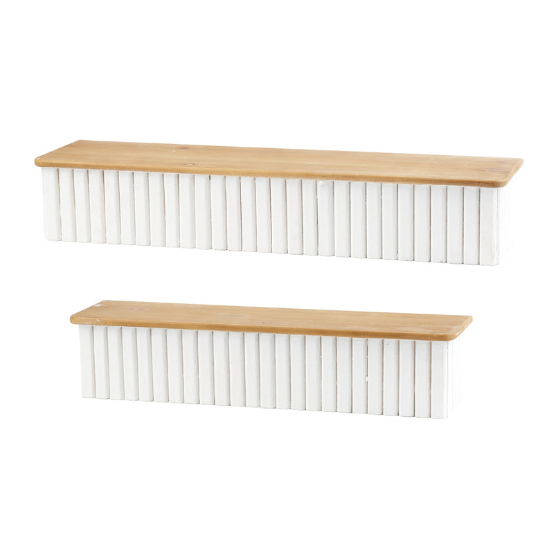 Melrose Ribbed Wood Wall Shelf, Modern, Wood