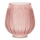 Melrose Pink Ribbed Glass Vase or Candle Holder 8"H