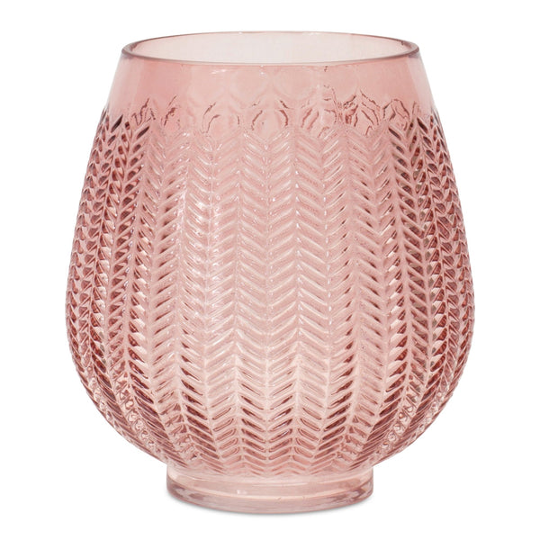 Melrose Pink Ribbed Glass Vase or Candle Holder 8"H