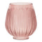 Melrose Pink Ribbed Glass Vase or Candle Holder 8"H