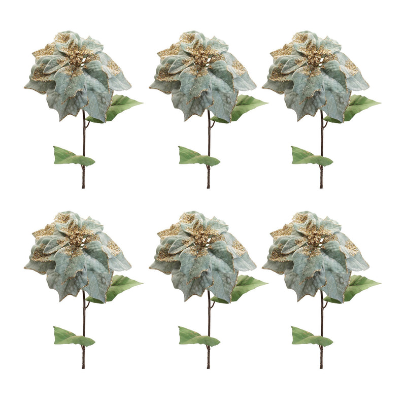 Melrose Glittered Poinsettia Flower Stem (Set of 6)