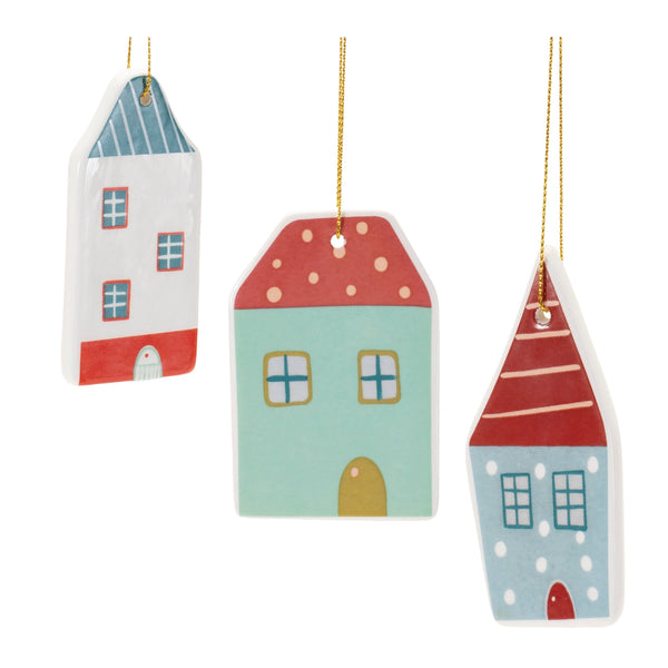 Melrose Ceramic Winter House Ornament (Set of 12)