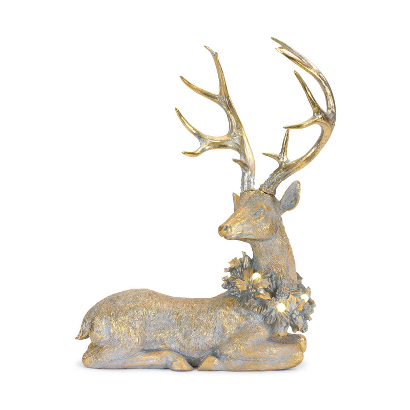 Melrose Holiday Deer Figurine with Lighted Wreath and Gold Finish (Set of 2)