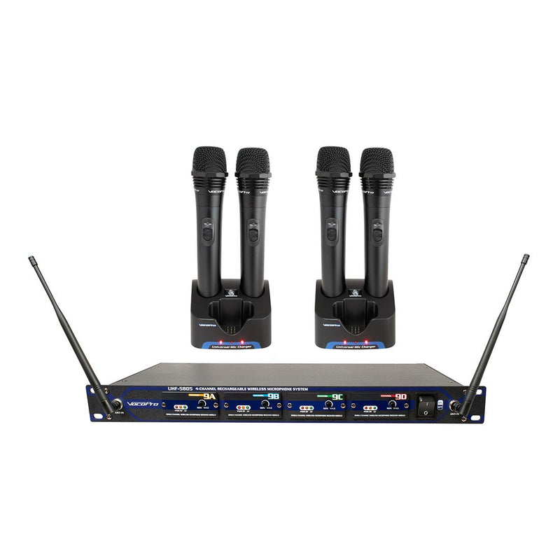 VocoPro Rechargeable 4-Channel UHF Wireless Microphone System - UHF580510