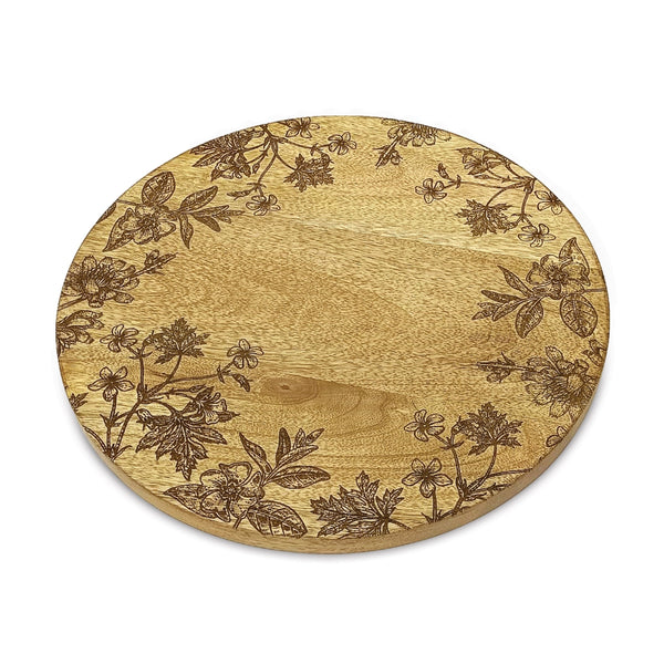 Melrose Floral Etched Mango Wood Tray