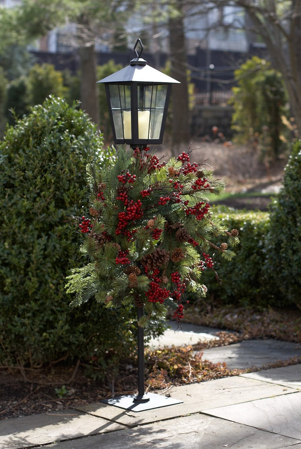 Melrose Metal Lantern Post with Wreath Holder 43.25"H Black Decorative Candle