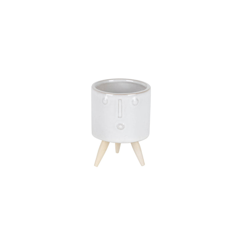 Melrose Porcelain Face Planter with Wooden Legs Set of 3 Planter, Face