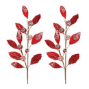 Melrose Beaded Red Leaf Stem (Set of 2)