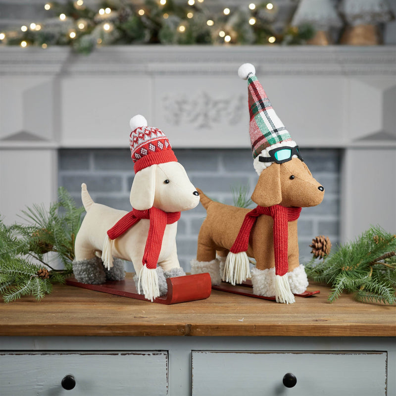Melrose Plush Dog Character on Sled and Skis (Set of 2)
