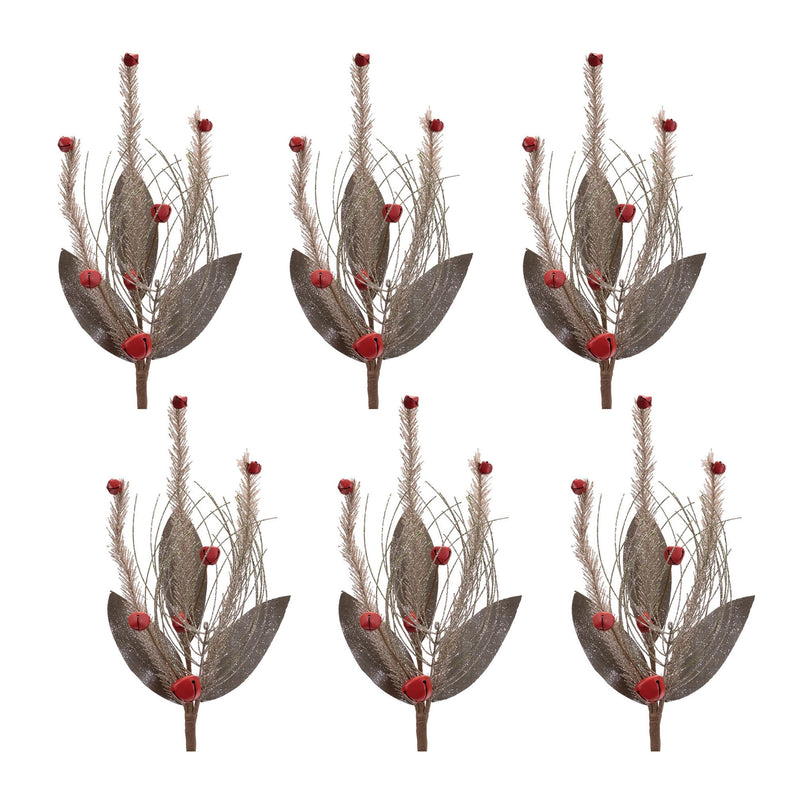 Melrose Glittered Pine and Sleigh Bell Spray (Set of 6)