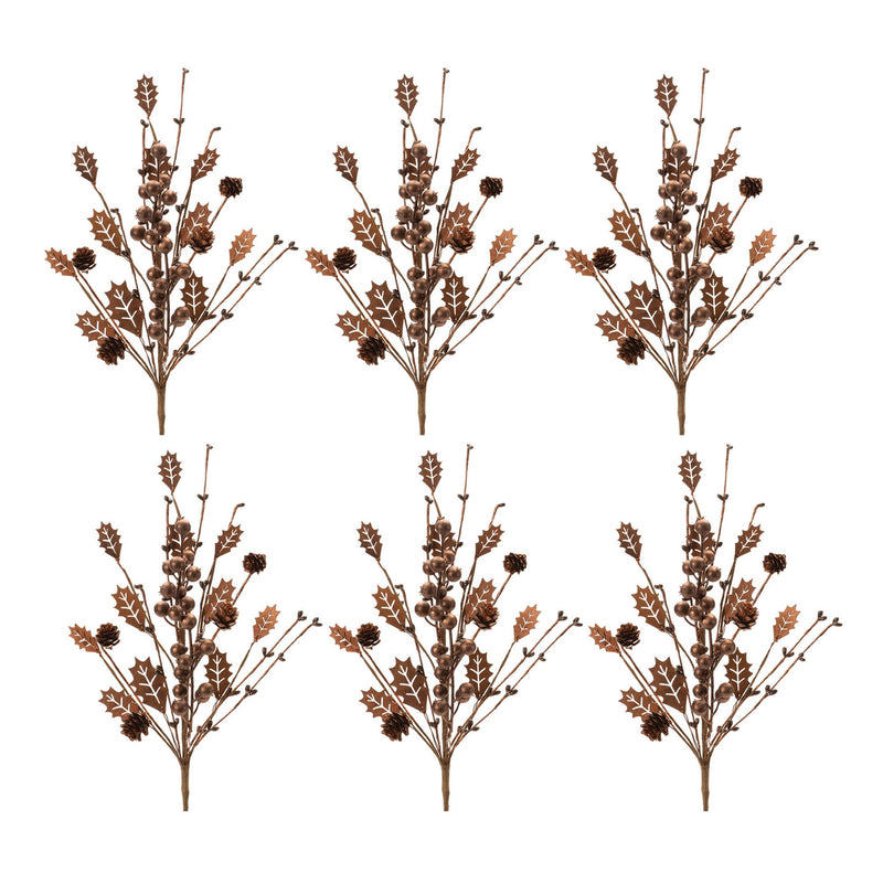 Melrose Mixed Holly Berry Pinecone Spray (Set of 6)