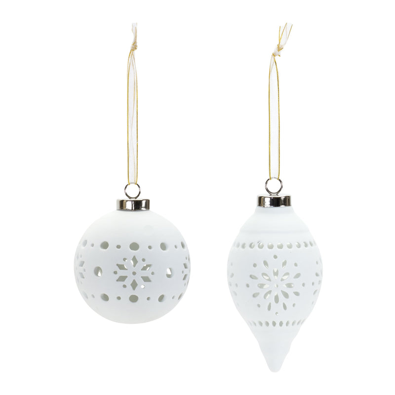 Melrose Porcelain Cut Out Ball Ornament with Nordic Design (Set of 6)